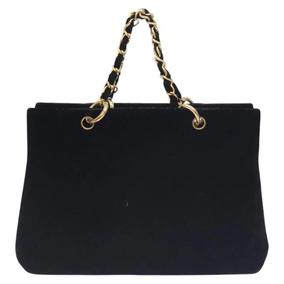 CHANEL Matelasse COCO Mark Chain Hand Bag Velor Black Silver CC Auth 130198 - Picture 1 of 16